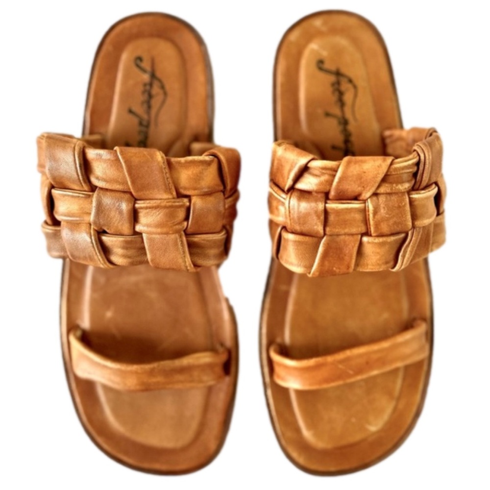 Free People‎ Leather river Woven Slide Sandals Brown – Women’s Size 8/ 38.5
